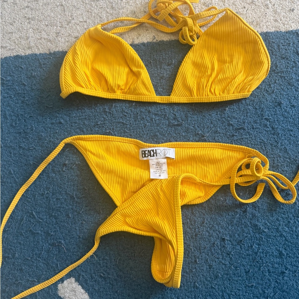 Beach Riot Yellow Ribbed Triangle Bikini Set